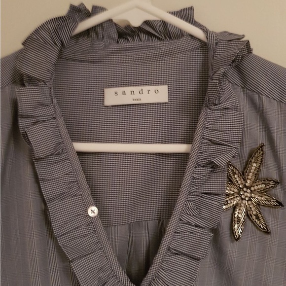 SANDRO Striped Ruffle Beaded Button Up Top - Size M - New! - Picture 4 of 4